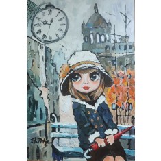 Rainy Day &ndash; tablou figurativ contemporan, ulei pe p&acirc;nză