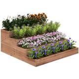 Outsunny Strat &Icirc;nălțat de Grădină cu 4 Niveluri, Jardinieră de Balcon cu Bază Deschisă și Căptușeală, 113x113x46 cm, Maro | Aosom Romania