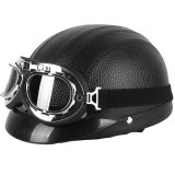 Cumpara ieftin Casca Moto Retro Piele Chopper Vespa Neagra Cozoroc + Guler Detasabil Marimea L (59-60cm) Scuter