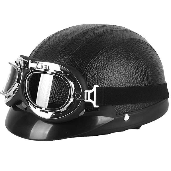 Casca moto Retro Vespa Chopper Piele cu Cozoroc + Guler