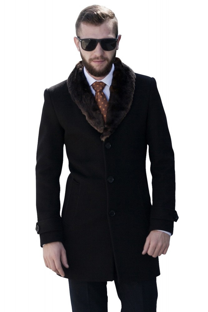 Palton barbati negru cu blana maro B138 | Okazii.ro