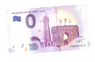 Bancnota souvenir Belgia 0 euro Museum Aan de Ijer Diksmuide 2018-1, UNC foto