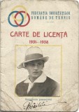 A3941N Federația Societăților Rom&acirc;ne de Tennis, carte de licență, 1931-1938