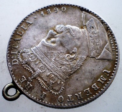 F.516 ERITREA COLONIE ITALIANA UMBERTO I 2 LIRE 1890 ARGINT foto