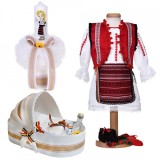 Set costum national fetita, trusou botez landou si lumanare, decor traditional,