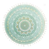 Pernă decorativă rotundă, Verde Menta, Model Mandala, Franjuri Bej, &Oslash;40cm, CMCLASS