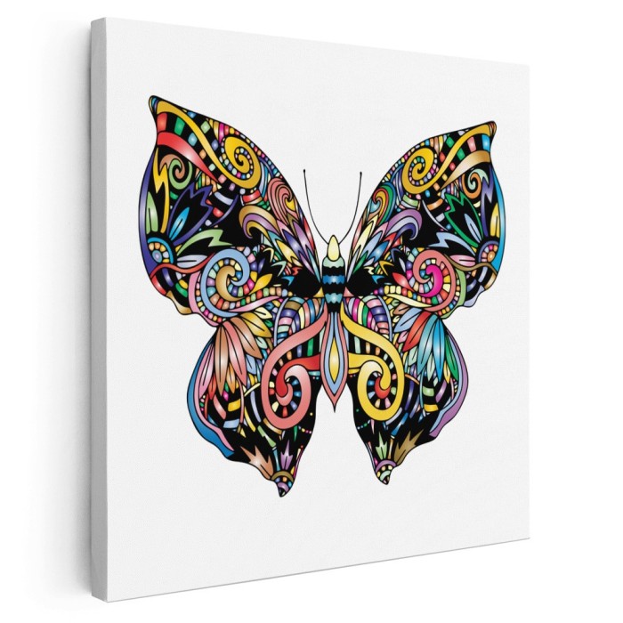 Tablou fluture stil Mandala, multicolor 1427 Tablou canvas pe panza CU RAMA 40x40 cm