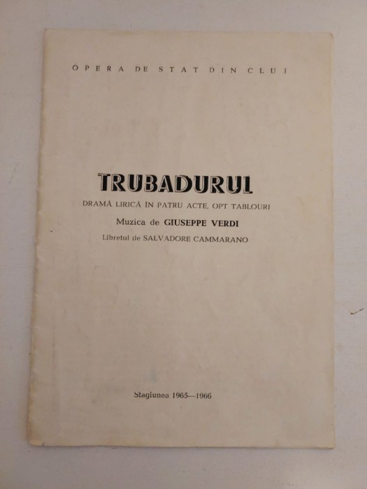 DD- Program sala Trubadurul, Verdi, Opera e Stat din Cluj, Stagiunea 1965-1966