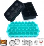 Set de 3 tavi pentru cuburi de gheata InJolly, silicon, albastru/negru