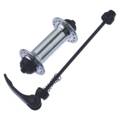 Butuc fata aluminiu, 32 gauri, negru anodizat, lungime QR 112 mm, ax 9 mm, cale rulare cu bile de otel