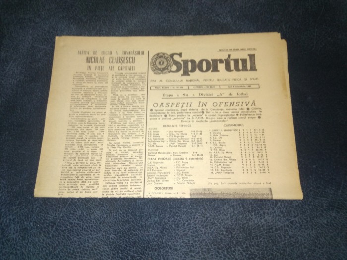 ZIARUL SPORTUL 4 OCTOMBRIE 1982 ETAPA