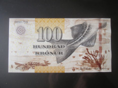 Rara! Insulele Faroe/Faeroe/Foroyar 100 Kronur 2011 UNC foto