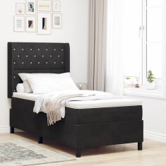 vidaXL Pat cu boxă spring LED și saltea Negru 100 x 200 cm Catifea 3343804