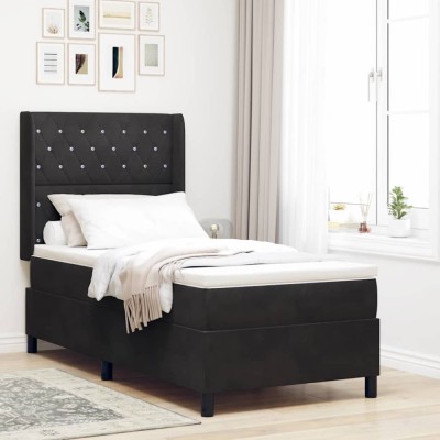 vidaXL Pat cu boxă spring LED și saltea Negru 100 x 200 cm Catifea foto