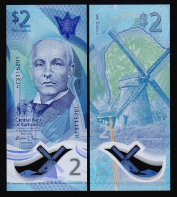 BARBADOS █ bancnota █ 2 Dollars █ 2022 █ P-80 █ POLYMER █ UNC █ necirculata foto