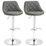 HOMCOM Set 2 Scaune Bar Pivotante Reglabile, Suport Picior, Imitație Piele, Design Modern, Gri | Aosom Romania