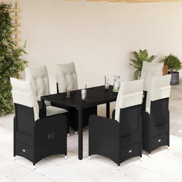 Gossi set bistro de gradina, 7 piese, cu perne, negru, poliratan