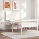 VidaXL Cadru de pat senior cu tăblie single, alb, lemn masiv