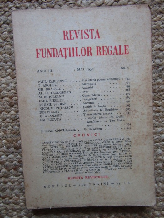 Revista Fundatiilor Regale - Anul III 1 MAI 1936 Nr. 5