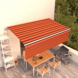 Copertină retractabilă automat cu stor, portocaliu&amp;maro, 5x3 m
