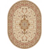 Covor Oval Model Lotos 523-100, Bej, Crem, Inaltime Fir 8 mm, Marime 150 x 230 cm, Antialergic, Polipropilena, Living, Dormitor, Sufragerie, Birou