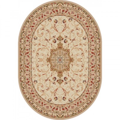Covor Oval Model Lotos 523-100, Bej, Crem, Inaltime Fir 8 mm, Marime 150 x 230 cm, Antialergic, Polipropilena, Living, Dormitor, Sufragerie, Birou foto