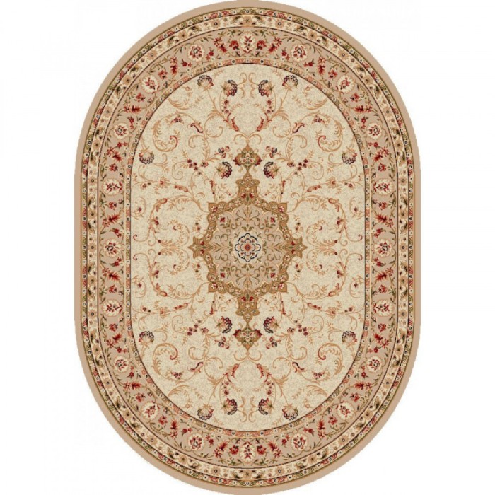 Covor Oval Model Lotos 523-100, Bej, Crem, Inaltime Fir 8 mm, Marime 150 x 230 cm, Antialergic, Polipropilena, Living, Dormitor, Sufragerie, Birou