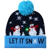 Caciula tip Fes cu Luminite LED on/off si Imprimeu de Iarna/Craciun, Let It Snow, UNISEX, marime ONE SIZE, Albastru