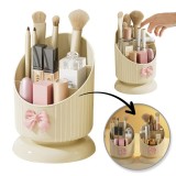 Cumpara ieftin Organizator Pensule Machiaj si Cosmetice, Crem cu Funda Roz