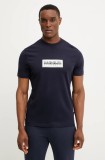 Napapijri tricou din bumbac S-Box bărbați, culoarea albastru marin, cu imprimeu, NP0A4I3L1761