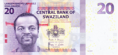 Bancnota Swaziland 20 Emalangeni 2017 - P37c UNC foto