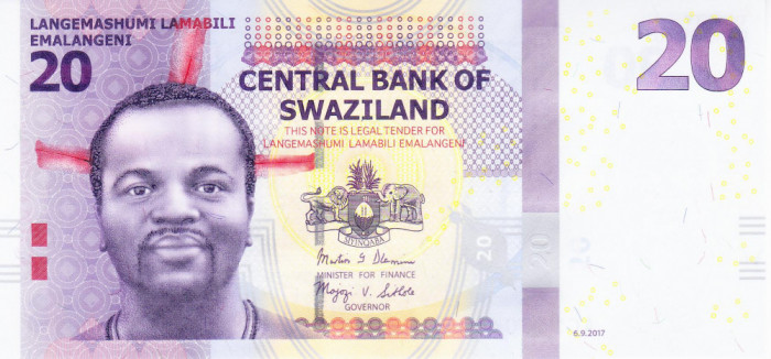 Bancnota Swaziland 20 Emalangeni 2017 - P37c UNC
