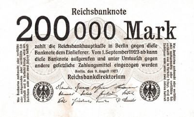 Germania 200 mii Mark 1923 (uniface) - V19, P-100 UNC !!! foto
