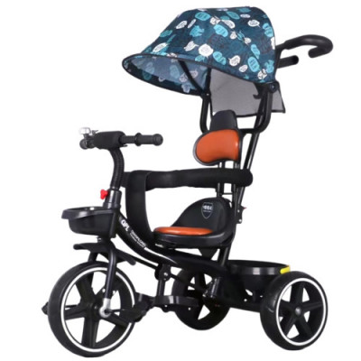 Tricicleta cu copertina si maner parental pentru copii 2-6 ani, Albastra foto