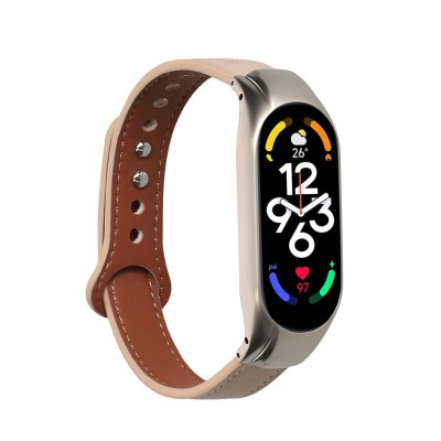 Curea Kwmobile pentru Xiaomi Mi Band 7, Bej/Maro, Piele naturala, KWM000024YZ002C foto