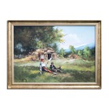 Tablou Tarancuta cu fuior pictat manual inramat, 80x60cm ulei pe panza rama din lemn, Geo Ungureanu