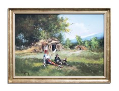 Tablou Tarancuta cu fuior pictat manual inramat, 80x60cm ulei pe panza rama din lemn, Geo Ungureanu