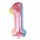 Balon din Folie Metalizata Cyrax, Figurina Cifra Gradient, Tema Aniversare 40 cm, Ambalaj Individual, Pai inclus, Umflare cu Aer sau Heliu, Multicolor