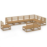 Set mobilier de gradina, 10 piese, maro miere, lemn masiv pin