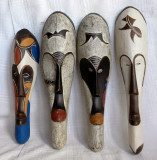 Set rar 4 masti africane spirituale Camerun, arta tribala, sculpturi in lemn