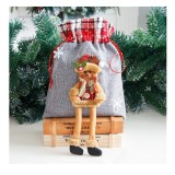 Sac din textil pentru cadouri de Craciun, Flippy, Model Ren, 30x25 cm, Gri
