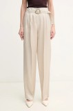Marella pantaloni din amestec de in FATTO femei, culoarea bej, fason chinos, high waist, 2513131124200