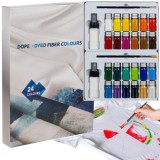 Set 24 Vopsele Textile Acrilice Maaleo, 10ml/culoare, Cutie Embosata + 2 Pensule si Regulatoare
