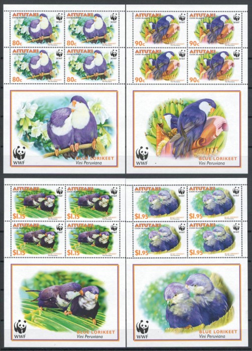 Aitutaki 2002 Mi 772/75 klb - WWF: pasari, fauna