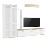 Cumpara ieftin Comoda TV Leman, Pako World, Stejar-Alb, 240x35x154 cm