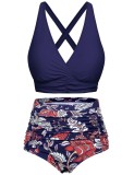 Costum de baie Voqeen pentru femei cu talie &icirc;naltă, push-up, decolteu &icirc;n V, cu &icirc;ncrucișare și cute, care oferă control pentru abdomen, format din două