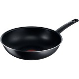 Tigaie wok Tefal Simplicity+, invelis antiaderent, indicator Thermo-Signal, baza Diffusion, forma adanca, maner ergonomic, 28 cm, negru