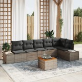 vidaXL Set canapele grădină 7 pcs Gri Ratan, Poliester