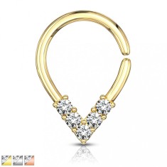 Piercing pentru nas sau ureche - zirconii in forma de litera V, cerc cu suprafa?a lucioasa - Diametru piercing: 1,2 mm, Culoare Piercing: Argintiu foto