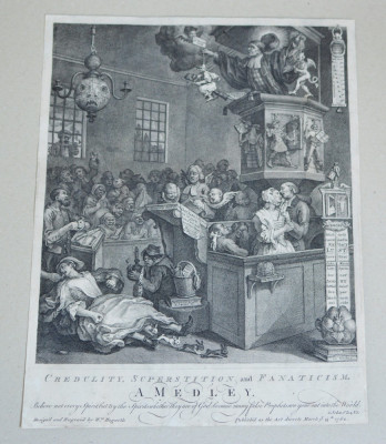 William Hogarth &amp;quot;Credulity, Superstition and Fanaticism. A Medley&amp;quot; gravura 1762 foto